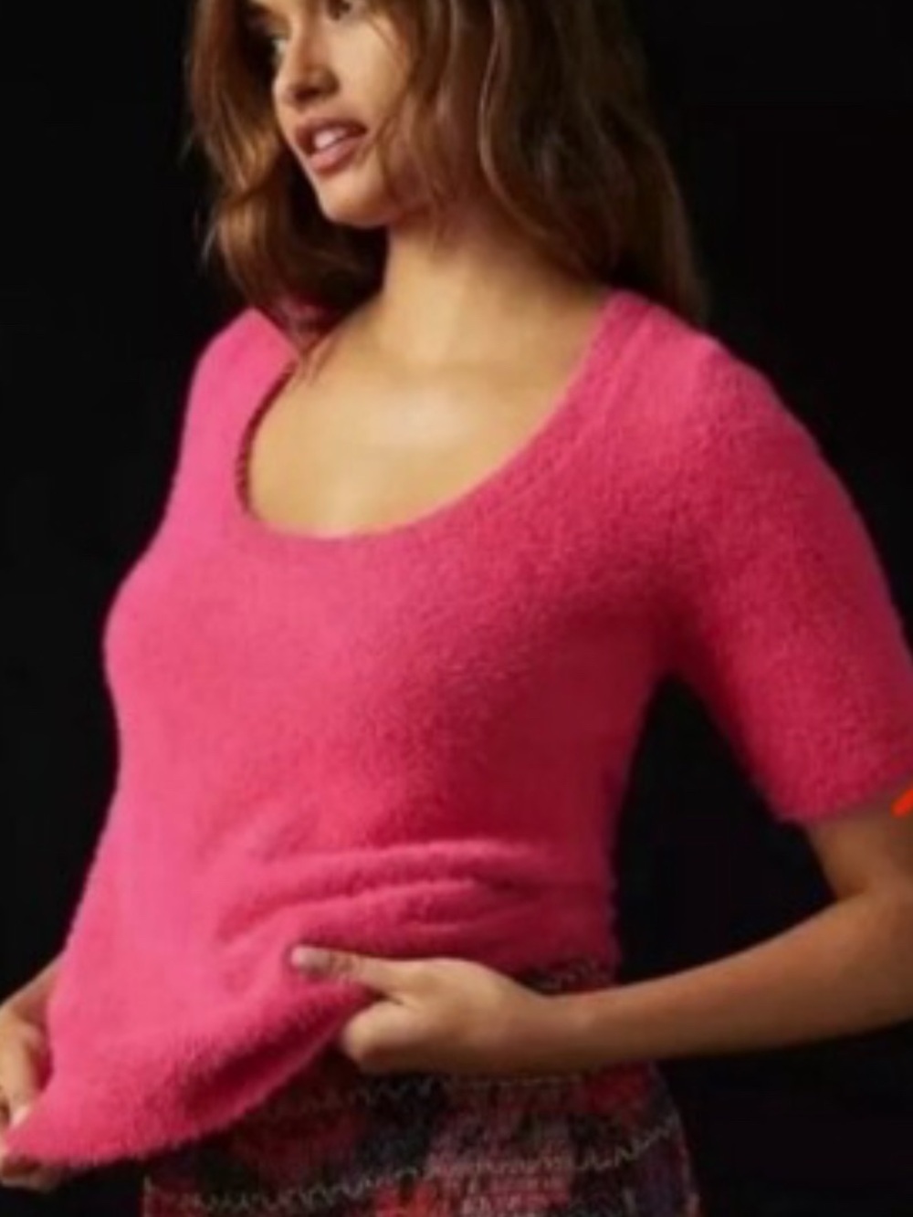 Maeve Rona Eyelash Sweater Tee Hot Pink Size Small